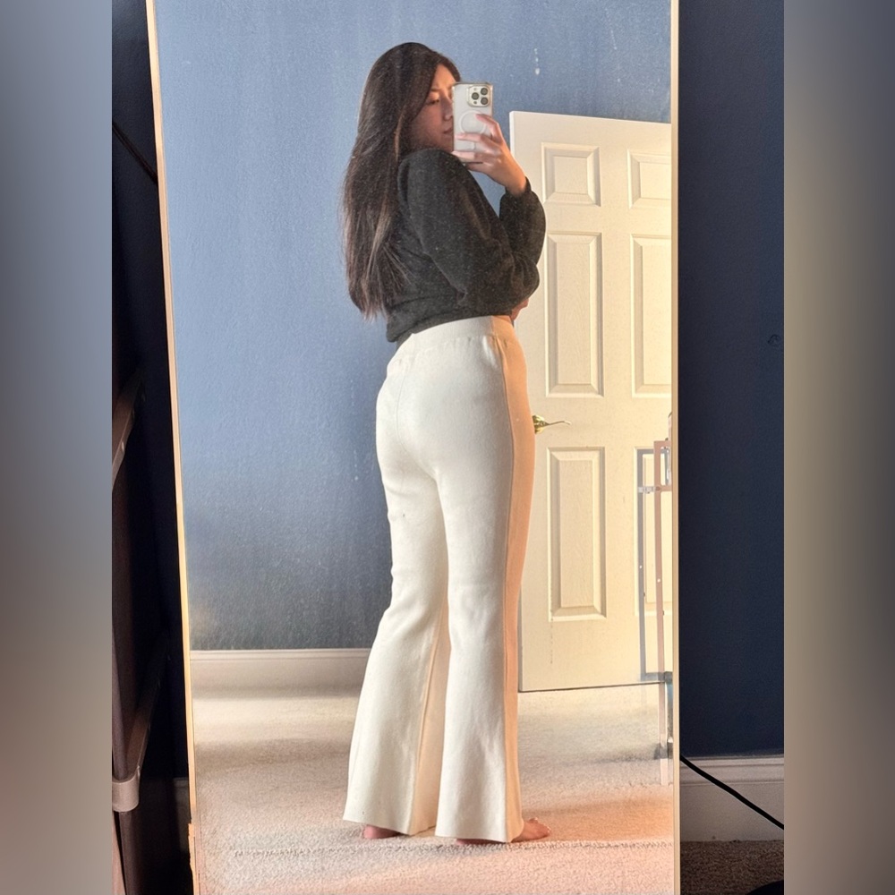 NEW Women's High Waist Knit Flare Pants - Cream